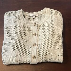 Madewell Sage Floral Open-Stitch Cardigan Sweater, size S
